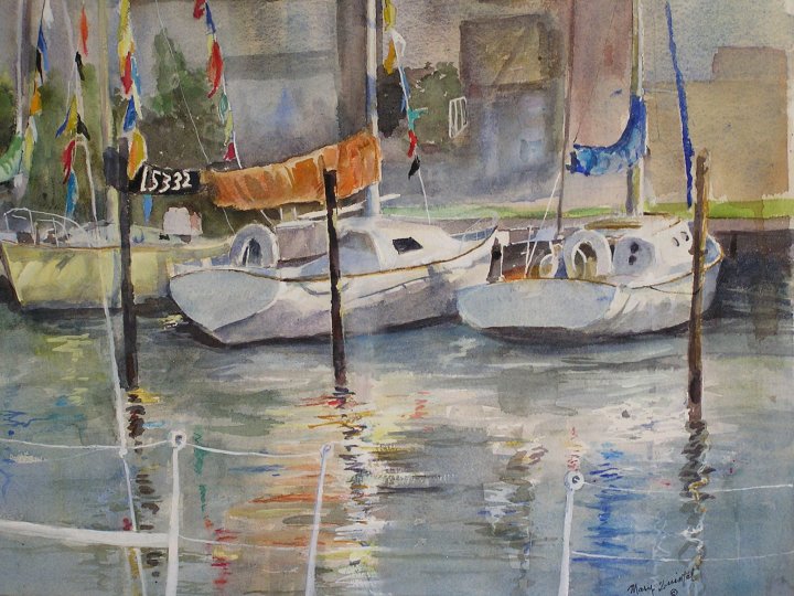 A painting of two sailboats