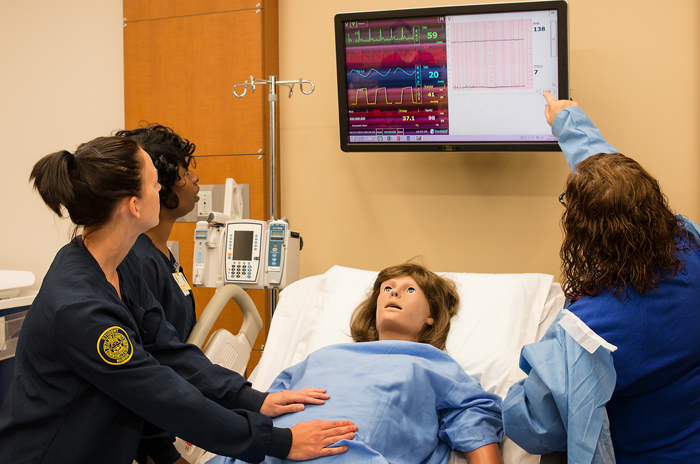 Nursing students with simulation manikin.
