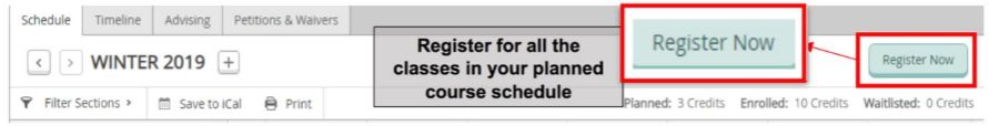 Register now button, where you can register for all the classes in your planned course schedule