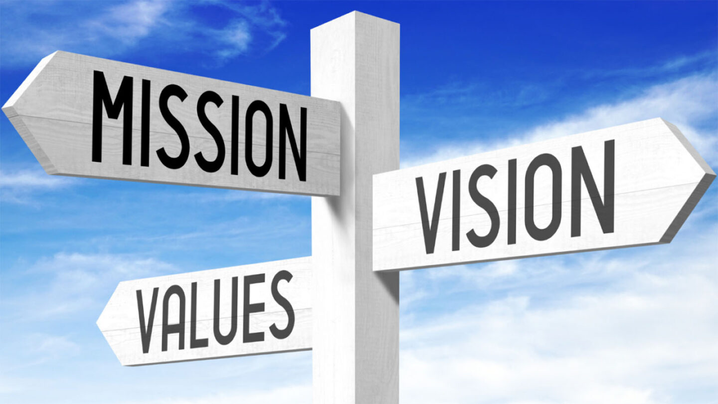 Mission Vision and Values directional sign