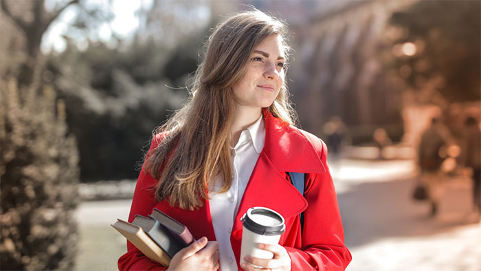 Student in red jacket