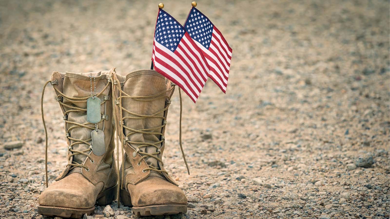 Military boots with flags