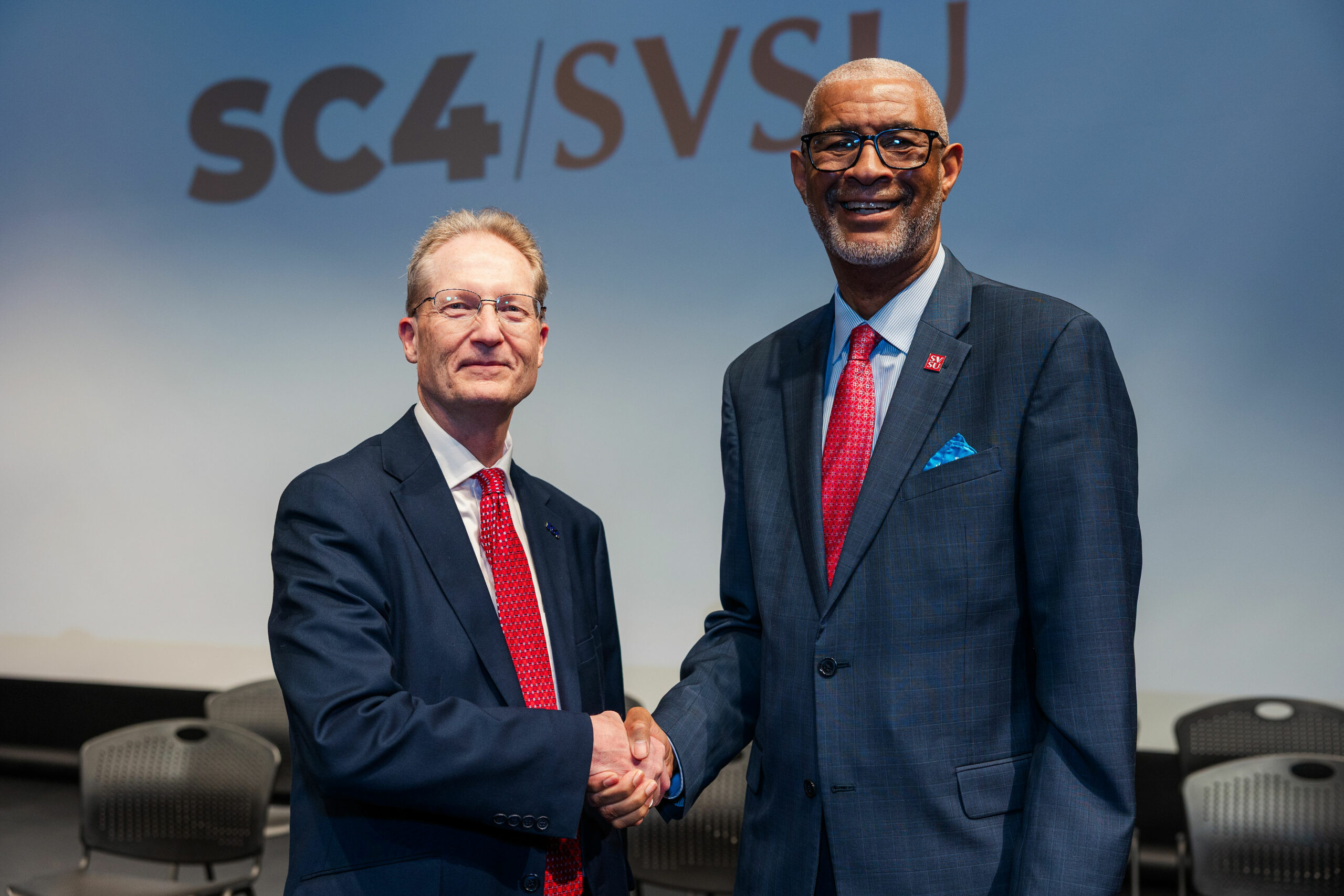 SC4 President Kirk Kramer with SVSU President Dr. George Grant